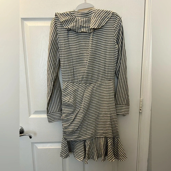 Veronica Beard Kai Blue & White Striped Ruffle Button Front Mini Dress - Picture 4 of 6